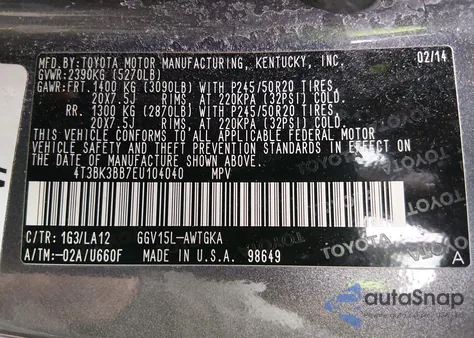 2014 Toyota Venza Xle V6 z USA, uszkodzony, nr VIN 4T3BK3BB7EU104040